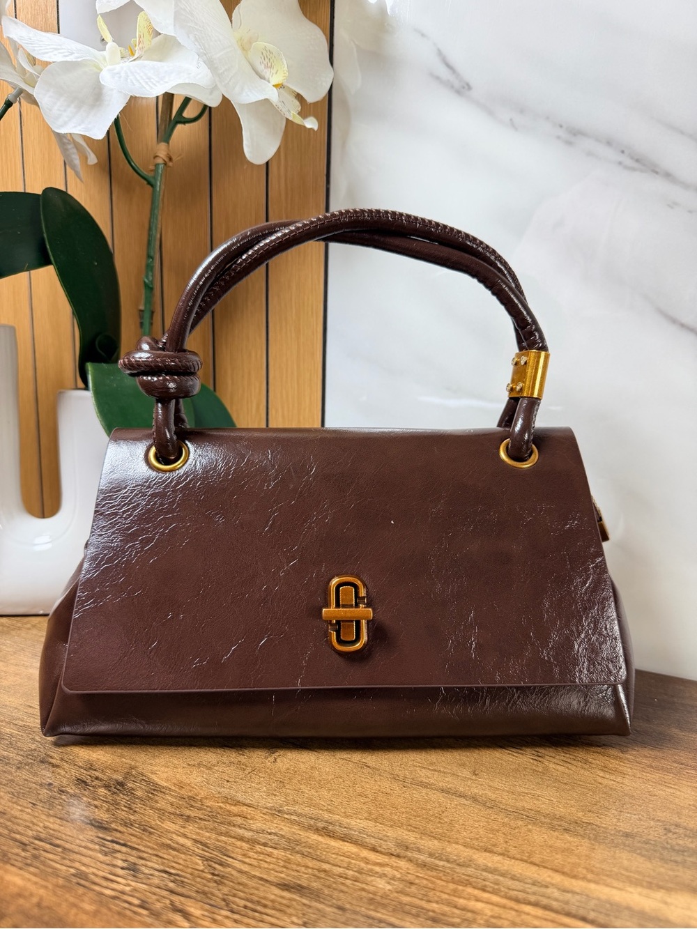 Brown Leather Top-Handle Crossbody Bag - Unbranded - Picture 2 of 8